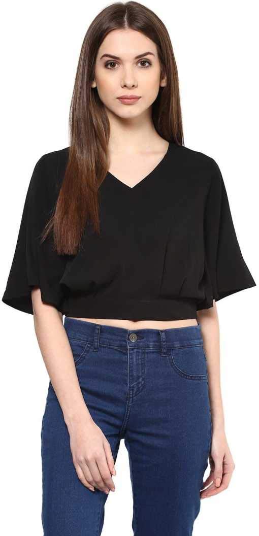 Oriex Casual Batwing Sleeve Solid Women Back Button Top (12-13 Years, Black) 2