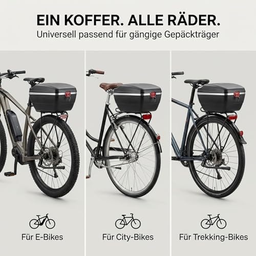 Thiru Touring-Tresor Fahrradkoffer 14L - abschließbare wasserdichte Fahrradbox für Gepäckträger - diebstahlsichere Hartschale mit Universalhalterung für E-Bike, Trekking- & City-Bike (2er Set)