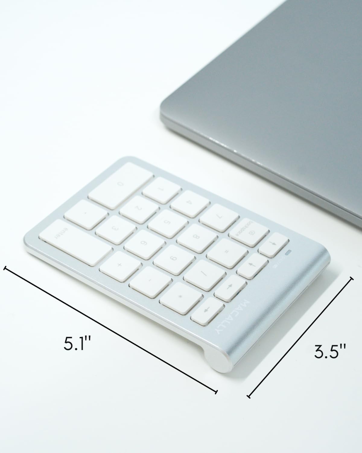 Macally Bluetooth Number Pad for Laptop - Wireless Numeric Keypad - 22 Key Numeric Keypad for Data Entry, Numpad Compatible with Mac, iMac, MacBook, iPad, iPhone, iOS, Laptop, PC, Android - Silver