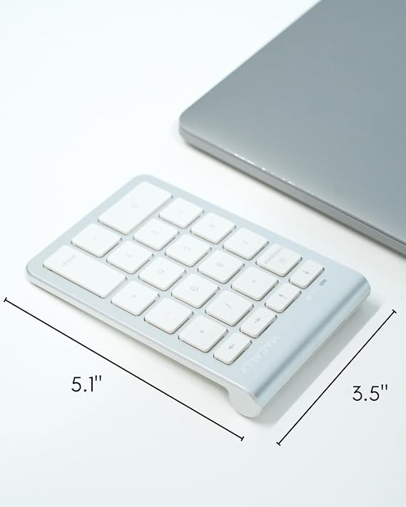 Macally Bluetooth Number Pad for Laptop - Wireless Numeric Keypad - 22 Key Numeric Keypad for Data Entry, Numpad Compatible with Mac, iMac, MacBook, iPad, iPhone, iOS, Laptop, PC, Android - Silver