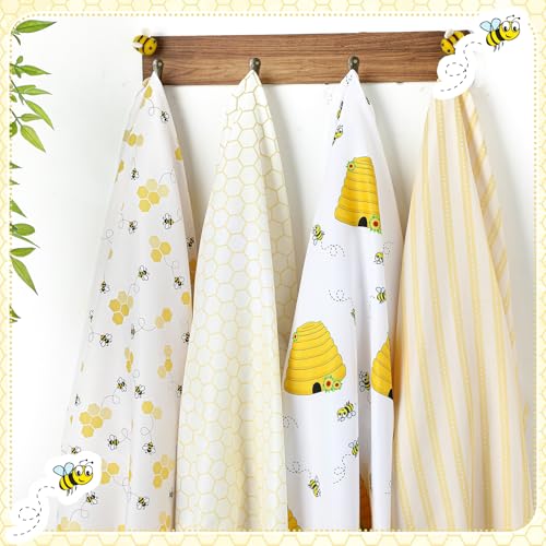 Image of Peryiter 4 Pack Crib Sheets for Baby Yellow Bee Soft Baby Bed Sheet Set 52'' x 28 inch Nursery Crib Sheets for Standard Bed Toddler Mattress Nursery Decor Boys Girls Kids