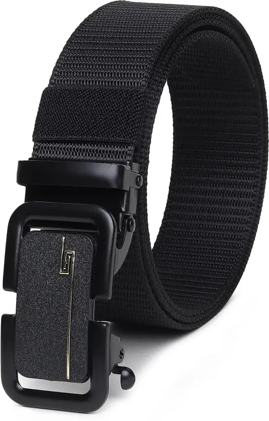 Image of Tactical Belt for Men, Black Nylon Webbing, Magnetic Quick Release Buckle, Adjustable Military Style