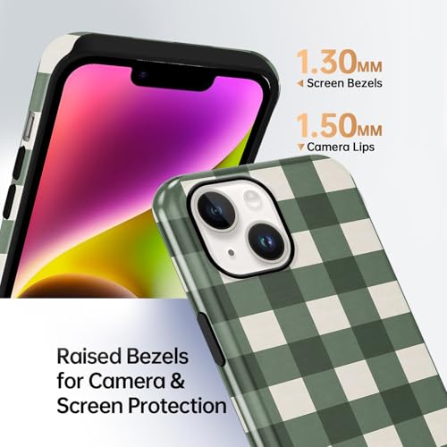 Coque de téléphone vichy iPhone 14 motif esthétique vert - 6