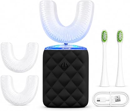 Sonic Automatic U Shaped Electric Toothbrush for Adults - 360 Full Mouth Cleaning, 5 Modes for Whitening & Gum Care, IPX7 Waterproof Rechargeable, Silicone Toothbrush Set