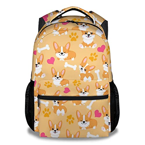 Corgi Backpack for Girls - 16 Inch Cute Backpack for School - Orange Lightweight Durable Bookbag for Kids