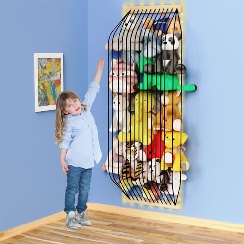 Stuffed Animal Storage Wood Soft Toy Storage for Kids Room,Wall Mount Door Hanging Stuffed Animal Toy Organizer Shelf for Nursery Play Room White wi