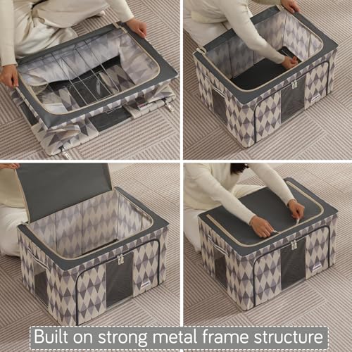 Image of HOKIPO 88L Clothes Storage Box, 600D Oxford Fabric Organiser for Wardrobe, Ash Mirage Pack of 1 (AR-6487-GRY)