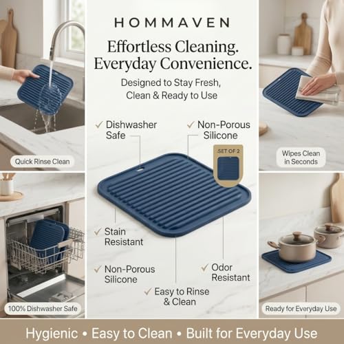 Image of Silicone Trivet Mats, Set of 2, Heat & Slip Resistant Hot Pads for Kitchen Potholders, Multi-Purpose Mat Long-Lasting & Flexible Silicone Hot Pad, BPA Free,Dish Drying Mat, (Classic Blue)