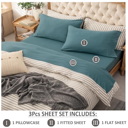 PURE ERA Jersey Knit 3pc Bed Sheet Set 100% T-Shirt Cotton Super Soft Comfy Breathable Fits Mattress Up to 20" Extra Deep Pocket (Solid Cerulean Blue,Twin)