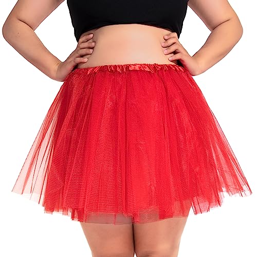 PLIKSUVER Womens Tutu Skirts 4 Layered Tulle Tutu Skirt for Adult Teen Ballet Dance Parties Fancy Dress Halloween Costume (Red)