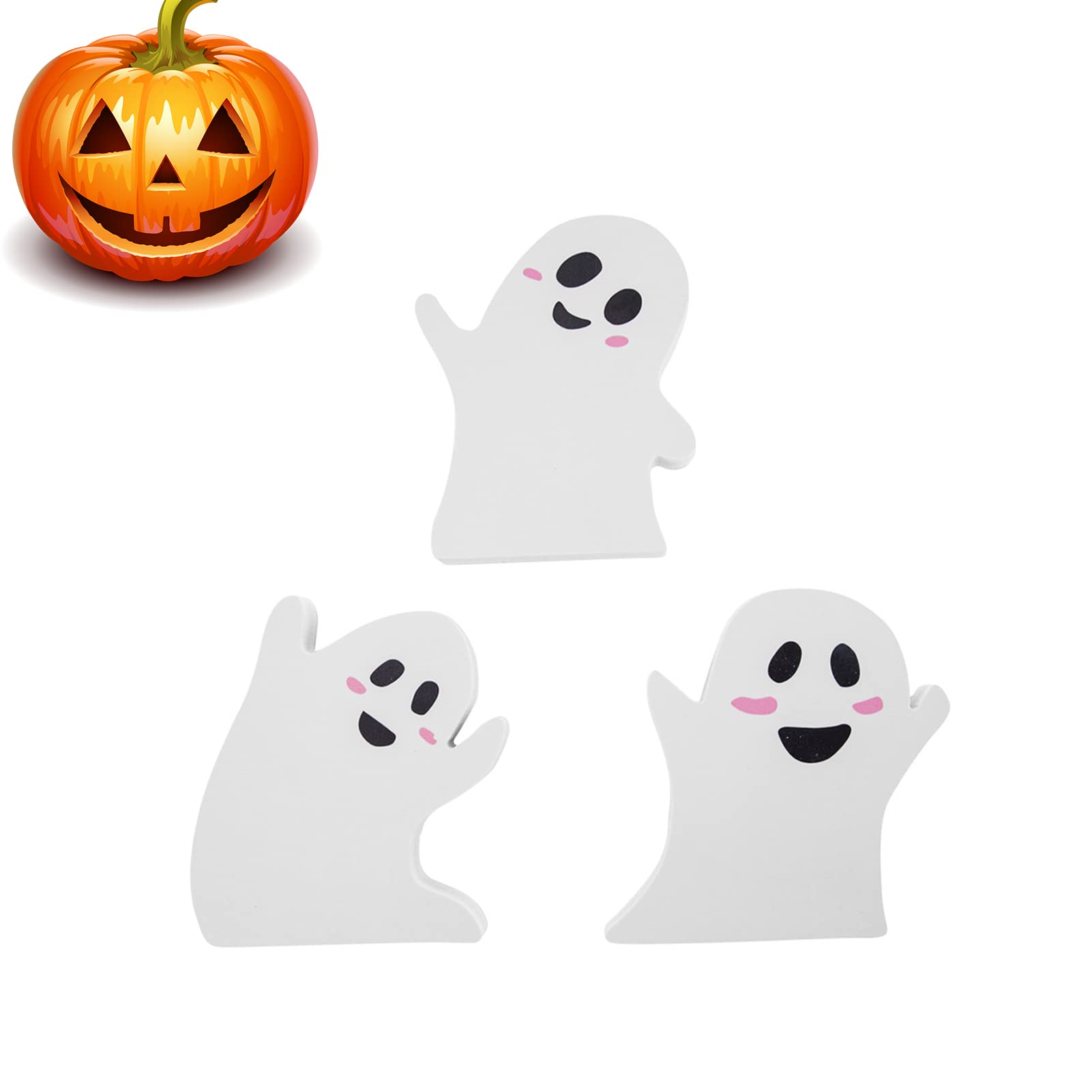 Set Di 3 Decorazioni Fantasma In Legno Per Halloween: Con Scritta BOO, SPOOKY, HAUNTED E Fiocco Di Iuta - 3