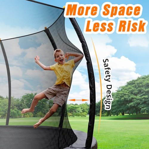 Image of 14FT Pumpkin Trampoline for Kids Adults, ASTM Approved Outdoor Recreational Trampoline with Basketball Hoop, Balance Bar and Enclosure Net, Yellow