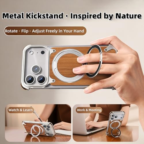 Coque iPhone 17 Pro Max bois métal support rotatif antichoc fin
