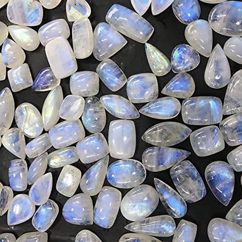 Gemkora 90+ Cts Natural Rainbow Moonstone Gemstone Wholesale Cabochons Lot, Jewelry Making Loose Gemstone, Polished Decor, Diy, Wire Wrapping, Reiki, Wikka, Healing Crystals, Bulk Gemstone (4 To 5Pcs) #TOP2