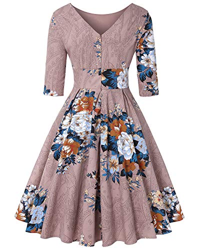 Image of MINTLIMIT Women's 1950s Retro Vintage Cocktail Party 3 /4 Sleeve Swing Dress