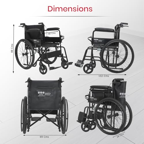 Image of Antara AGEasy (Max Group) Foldable Wheelchair for Adults, Elderly & Patients | Wide Seat, Spoke Wheels, Adjustable Footrest & Safety Belt (WheelAssist Pro - Black)
