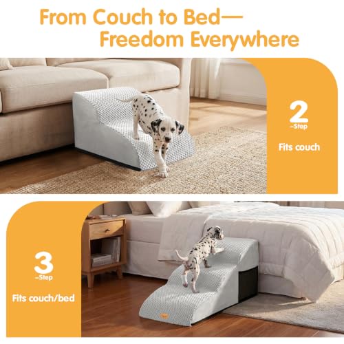 Image of Topmart High Density Extended Foam Dog Ramp&Steps 2 Tiers,11.8 inch High | Non-Slip Dog Stairs,Soft Foam Pet Ladder with Removable Cover,Best for Injured,Older Cats,Pets with Joint Pain