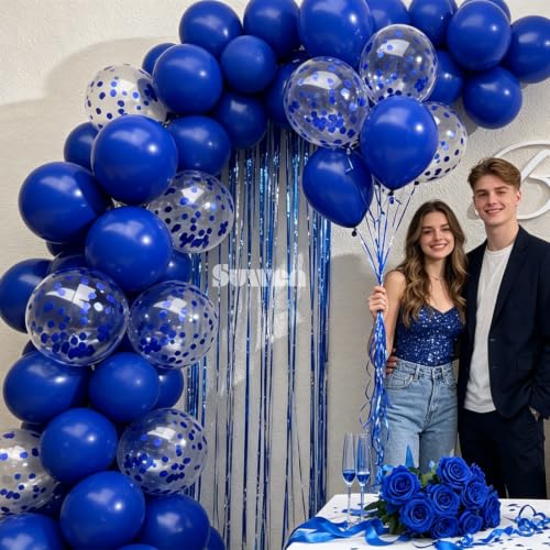 Image of SUWEN 47PCS Royal Blue Latex Balloons and Confetti Balloons Set | Blue Helium Balloon for Birthday Anniversary Graduation Party Decorations