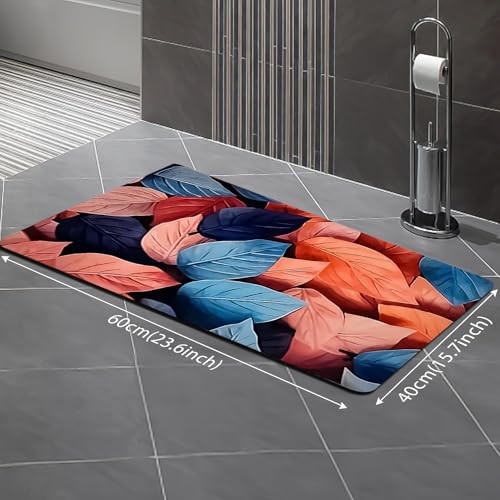 Image of SITTELLA Rubber 2 Pieces Anti-Skid Water Soaking 3D Pink Leaf Print Bathroom Mat, Water Absorbent Mat (40x60cm) (Pink Leaf Print) Rectangular