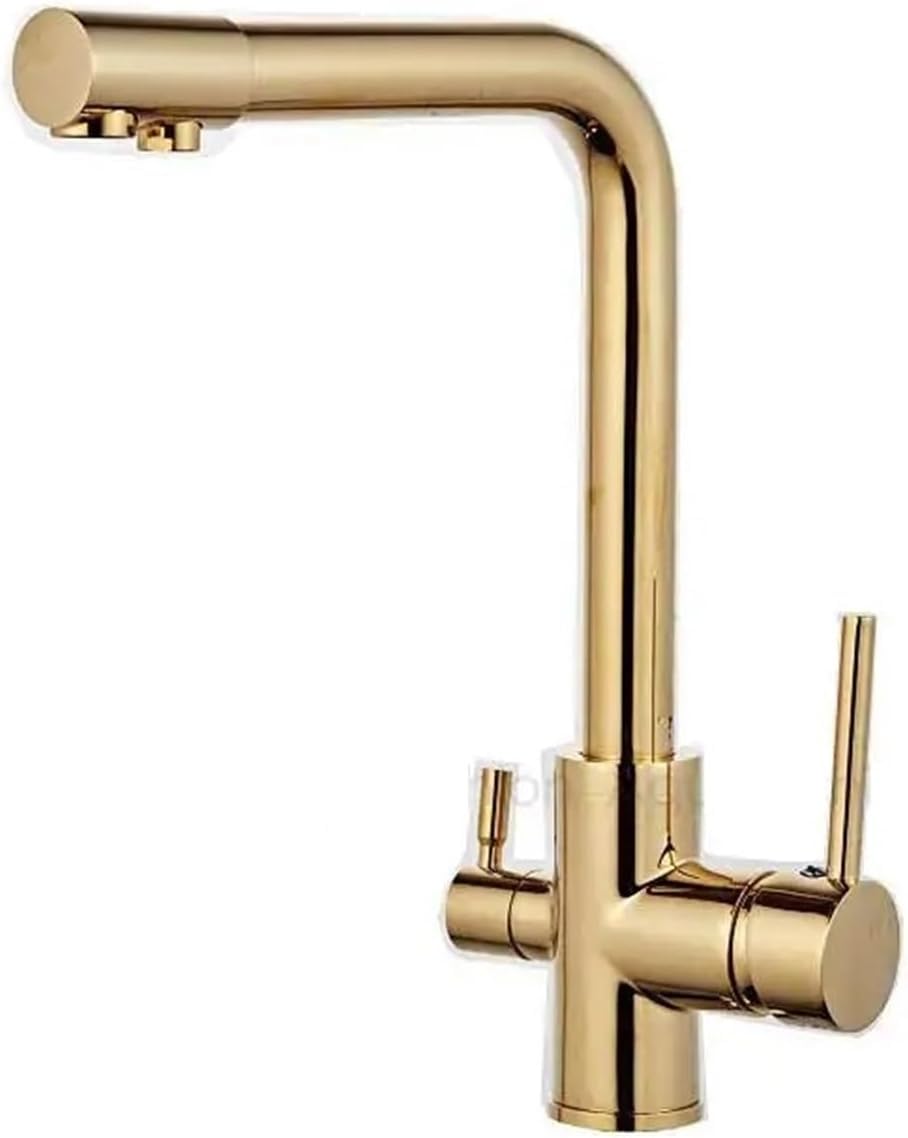 Robinet de cuisine doré laiton mitigeur filtre eau potable bleu élégant