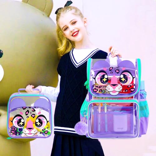 UFNDC 3PCS Girls See Through Backpack for Girls, 15" Clear Bookbag Heavy Duty, Leopard Transparent School Bag for Elementary Preschool by UFNDC - Used condition - Image 8