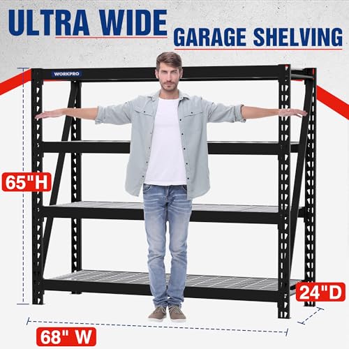 WORKPRO Garage Shelving, 68"W x 24"D x 65"H, 7200 LBS Load, Heavy Duty Metal Shelves for Storage, Industrial Shelving Storage Rack for Warehouse Kitchen Shop Basement, Black, Pack of 1 - Thumbnail 3