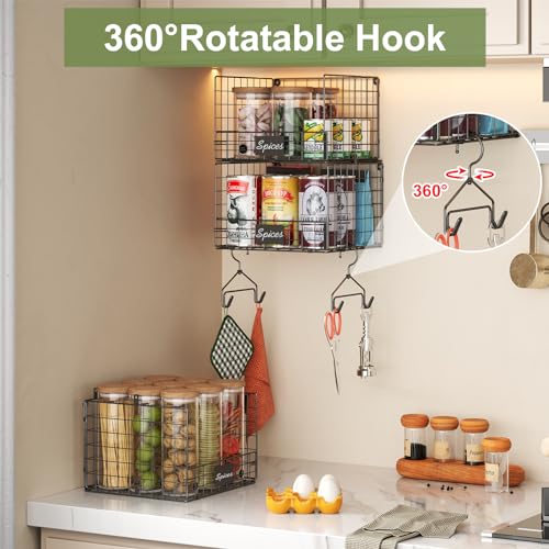 Sonyabecca Stackable Wire Baskets for Pantry Organizer and Storage, Food Packet Storage with Nameplate Toys Organizers for Kid’s Room Metal Pantry Storage Baskets for Snack Cans - Thumbnail 4