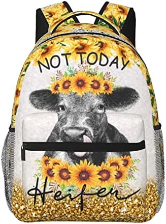 Sunflower & Highland Cow Print Backpack - School Bookbag With Laptop Compartment For Teens & Women