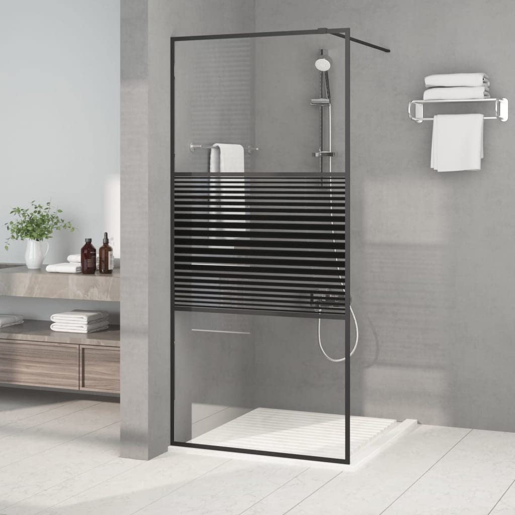 Mampara de ducha de cristal templado transparente con marco de aluminio y perfil ajustable, 90 x 195 cm, color negro