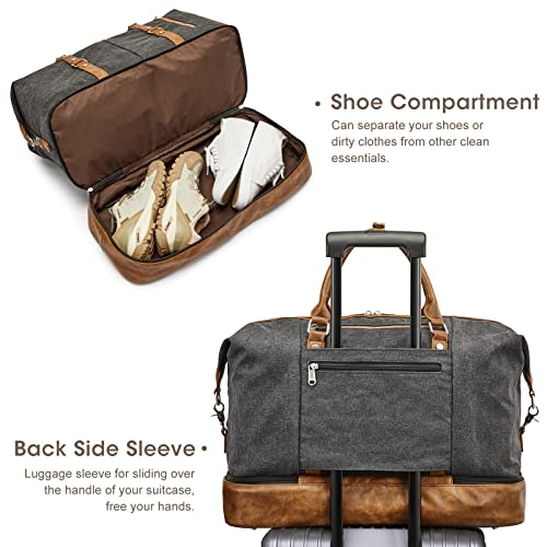 Image of S-Zone Oversized Ladies Travel Tote Duffel Bag Carry on Canvas Travel Duffel Bag Weekender Overnight Bag for Women and Ladies, B-black, L