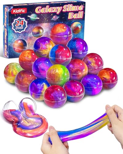 24 Pack Galaxy Slime Party Favors, Non-Sticky, Stress Relief Treasure Box Toys for Classroom Prizes...