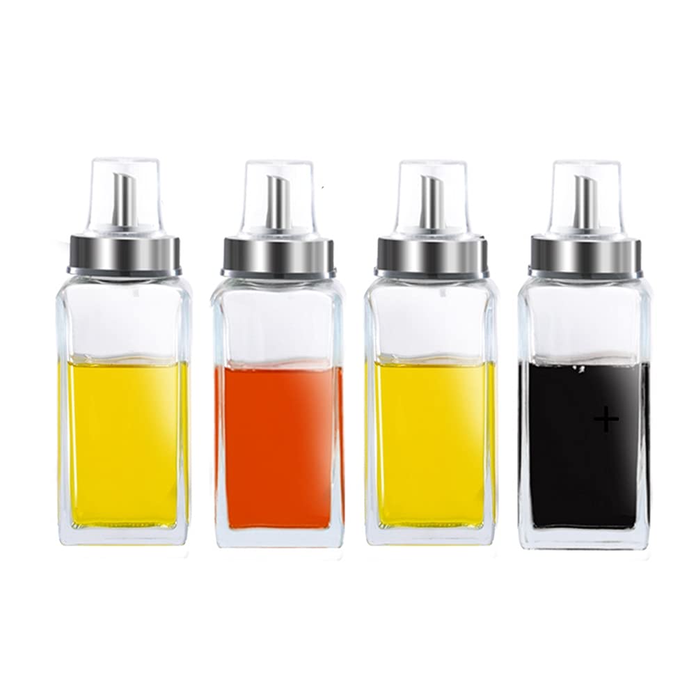 4 Botellas De Aceite De Oliva, Dispensador De Aceite De Oliva De Vidrio A Prueba De Fugas De 10 Oz / 300 Ml Con Pico Y Embudo Sin Goteo, Apto Para Lavavajillas, Para Cocina, Barbacoa, Camping-C