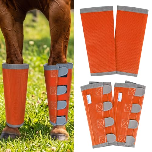 Image of Fly Boots for Horses Set of 4 with Reflective Vercros, Loose Fitting Mesh Horse Fly Boots Leggings, Adjustable Equine Leg Wraps & Socks, Stay Up Not Sag, No Rub