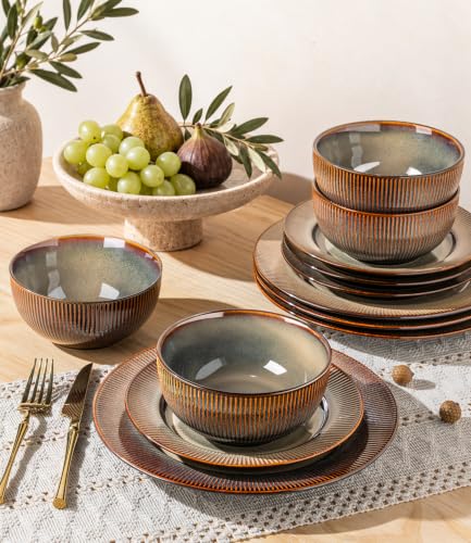 Image of TheTerra Ceramic Dinnerware Set for 8, 24-Piece Plates and Bowls Set