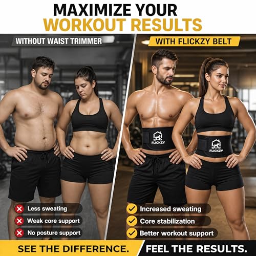 Image of Sweat Belt for Men & Women Fat Burner | Waist Trimmer Belt for Belly Fat | Slim Tummy Trainer for Weight Loss | Adjustable Sauna Waist Trainer | Fitness Stomach Wrap with Back Support Black