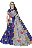 TAMAIRA FASHION Damen Baumwollsaree (1690_Grau & Blau_Grau & Blau), Grau & Blau, 5,5 m, Grau & Blau, 5,5 Meter