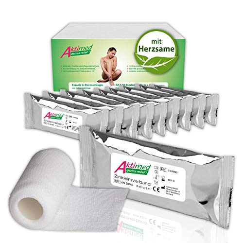 AKTIMED Derma Relief+ Zinkverband (10er-Pack)– Zinkleimverband kühlend – feuchter, pflegender Verband mit pflanzlichem Extrakt Herzsame D6* – patentbasierter Kühlverband Dermatest „sehr gut"