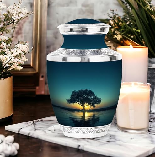Image of Tree Cremation Urn Customized - Burial Urn for Ashes for Women - Large Decorative Urn - Personalized Urns for Human Ashes Adult Male - Funeral Urns for Ashes - 10 Inch Large with Velvet Bag