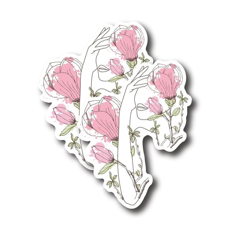 Stickers de pare-chocs rose et femme linework imperméables en vinyle durable lot de 2 stickers