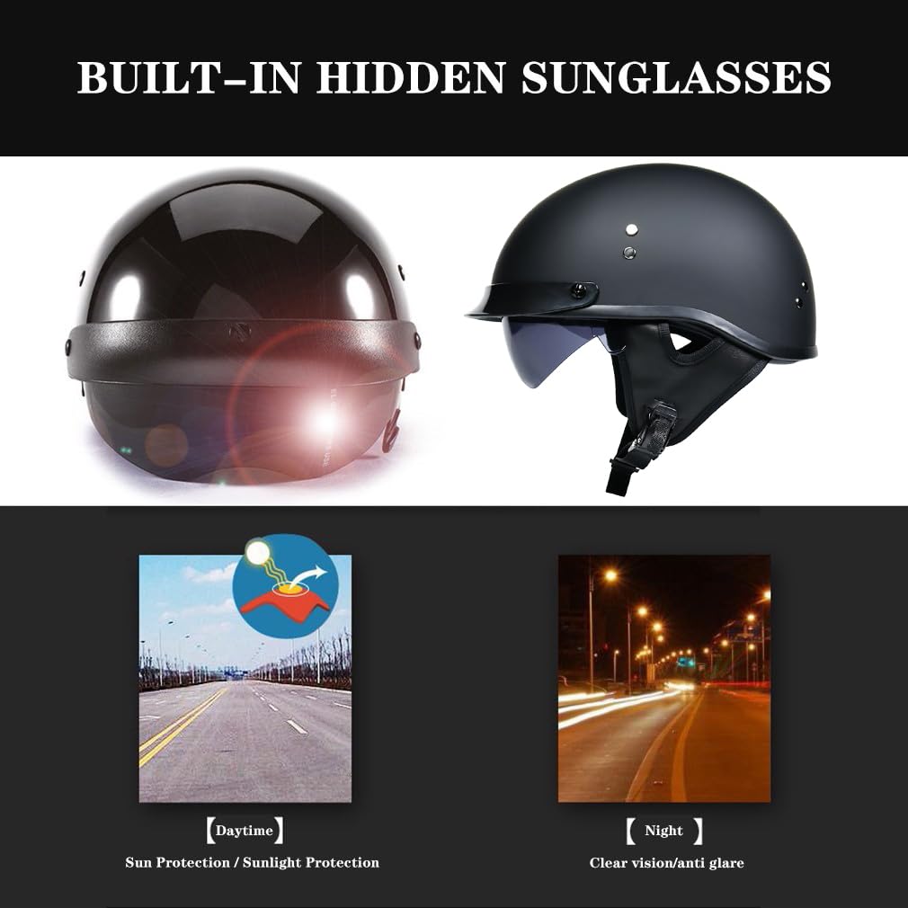 Halbschalenhelm mit Ece Jethelm Retro mit Visier Motorrad-Helm Brain-Cap Halbschale Retro Roller Helm Moped Halbschale Scooter-Helm Retro Half Helm ​für Cruiser Chopper