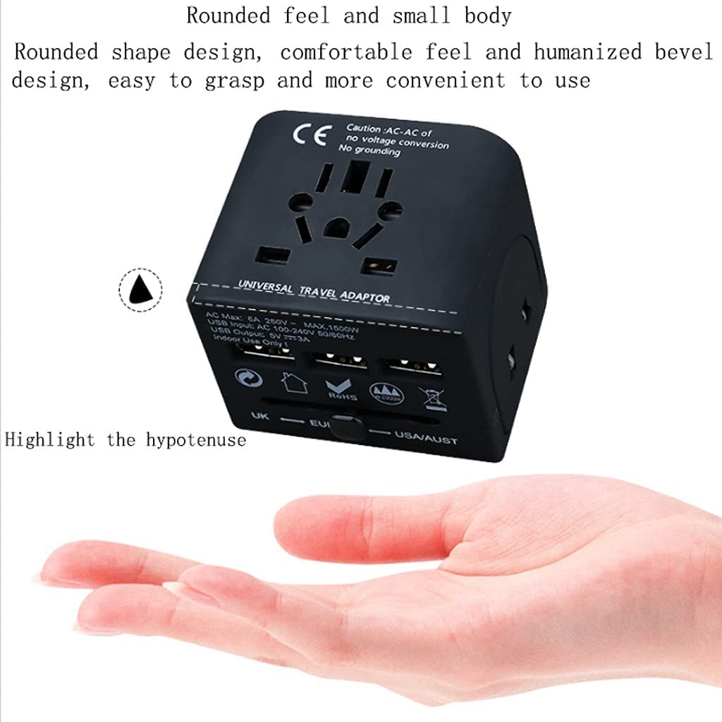 Adattatore da Viaggio Universale Internazionale con 3 Porte di Ricarica USB Caricabatterie da Parete Tutto in Uno per USA EU UK aus