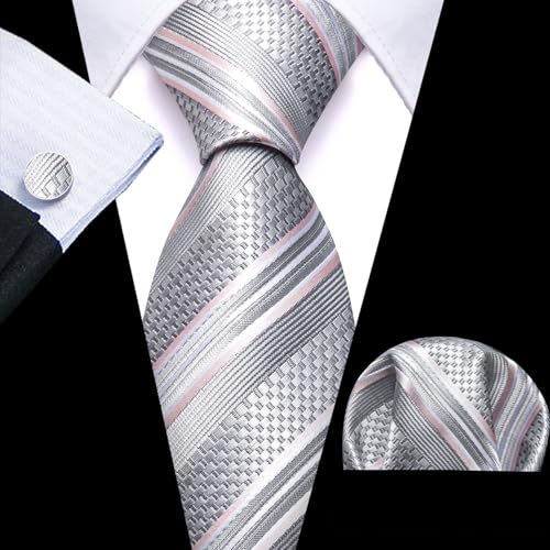 Image of Barry.Wang Mens Tie Set Plaid Check Neckties Formal Business Wedding Luxury Pocket Square Cufflinks