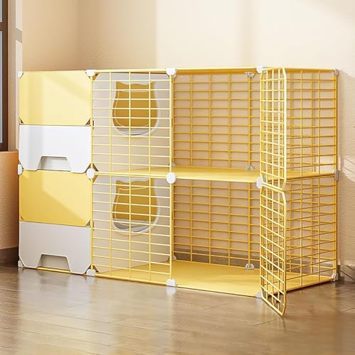 猫のケージ、猫のリターボックス、diy猫の囲い子猫のプレイペン大猫の犬小屋取り外し可能な金属製の小さな動物ケージ、繁殖猫ヴィラ、余分な大きな自由空間(色:黄色、サイズ:105x45x70cm) FANDIAO