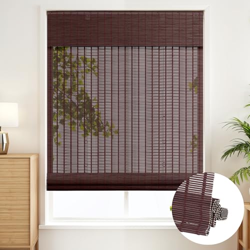 SEEYE Cordless Bamboo Roman Shades - Natural Bamboo Blinds for