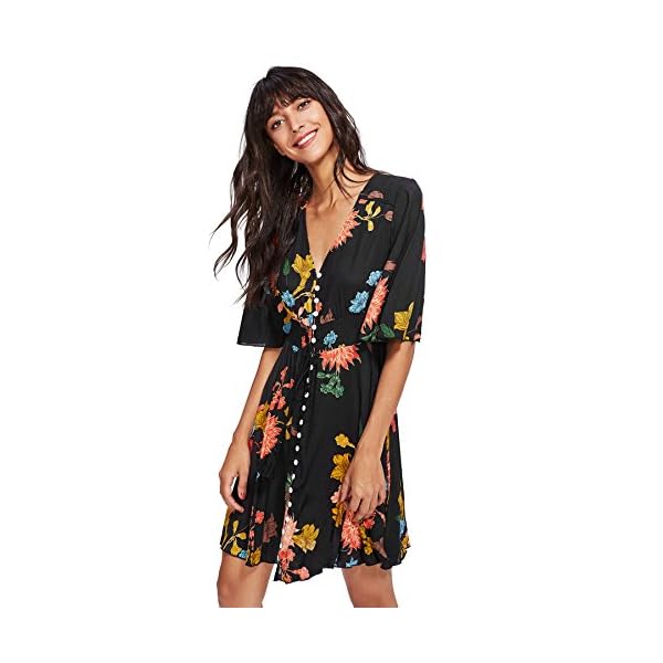 Milumia-Womens-Boho-Button-Up-Split-Floral-Print-Flowy-Party-Dress Milumia Women's Vintage Boho Button Up Split Floral Print Flowy Party Dress A Black X-Large