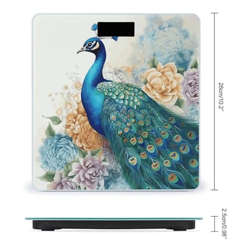 Báscula digital de baño con diseño pavo real y floral miniatura 2