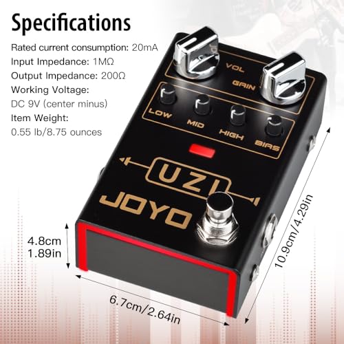 Image of JOYO High-Gain Distortion Guitar Pedal, American & British Voicing via Bias Knob with 3-Band EQ & Dynamic Balance, True Bypass (UZI R-03)