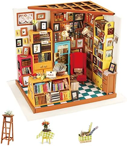 INSGEN DIY Miniature Dollhouse Greenhouse Building Room Kit, Wooden Diorama Book Nook House Kits Build Crafts for Adults, Mini Street Tiny Library House Making Kit 1:24 Scale