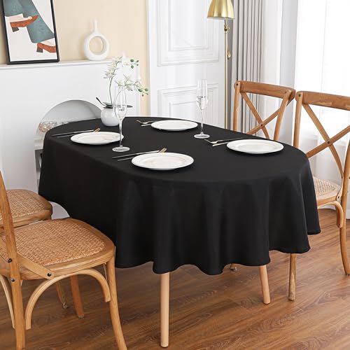 Viiamacki Black Oval Tablecloth, 52 x 70 Inch, Stain and Wrinkle Resistant Machine Washable Polyester Table Cloth, Fabric Table Cover for Dining Buffet Party and Outdoor Table by Viiamacki - Used condition - US$12.62
