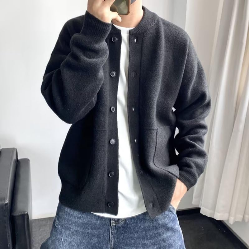 Men's Button Down Cardigan Sweater Knitted Round Neck Loose Casual Cardigan Long Sleeve Trendy Sweater2